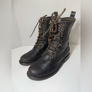 Frye Black Leather Lace-Up Boots size 6